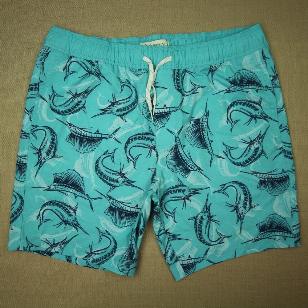 Departwest Off The Hook Stretch Swim Trunks Men's Size Large Swordfish Unlined